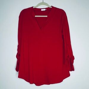 Halife Tomato Red V-Neck Long roll cuff Sleeve Tunic Size XXL